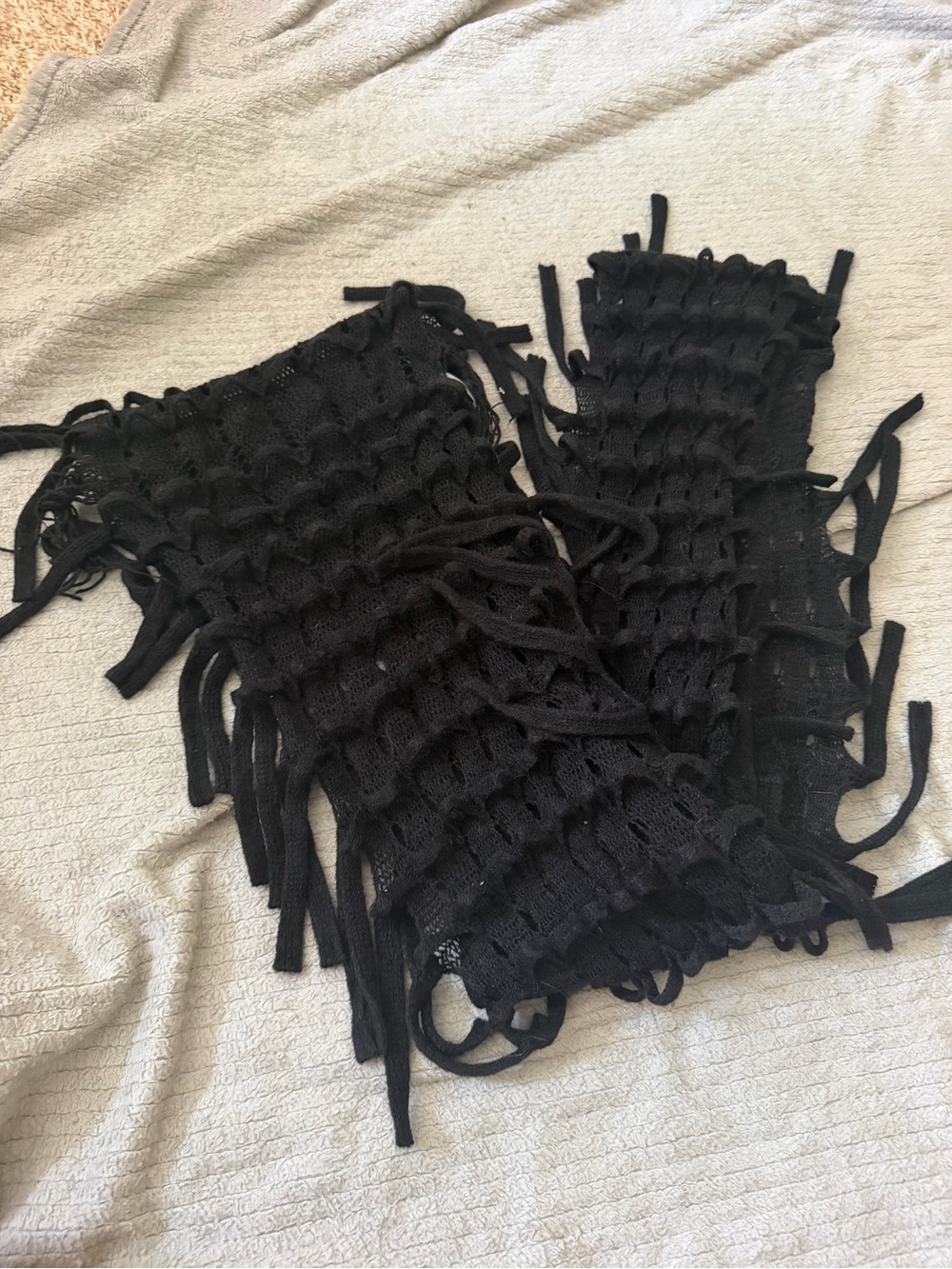 Black Knit Fringe Arm Warmers - Women's Accessories